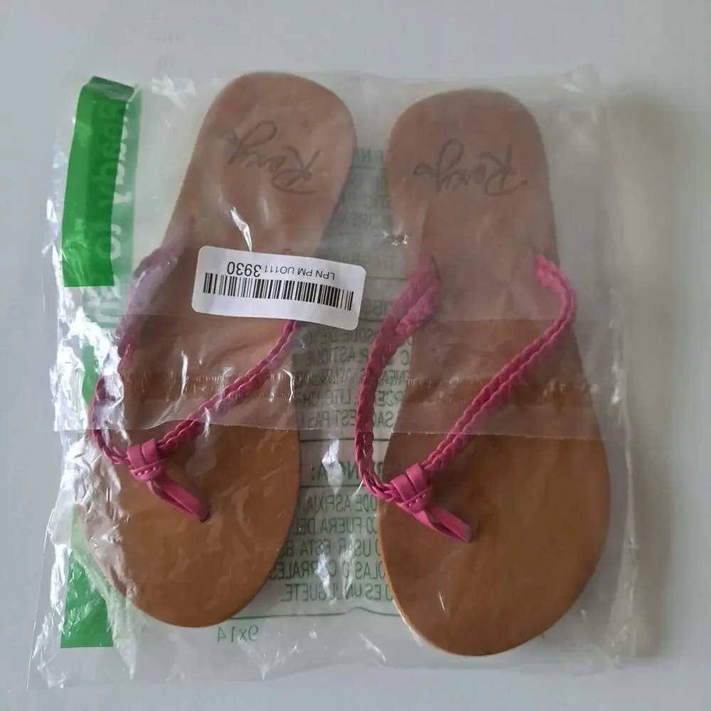 NWT Roxy Costas II Braided Strap Flip Flop Sandals EVA Sole Pink Girls Size 2